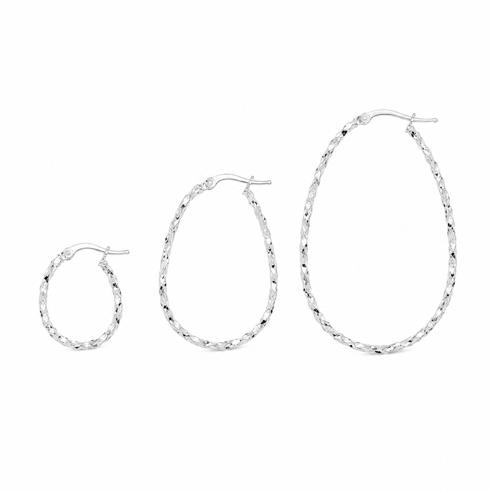 Silver 925 Diamond Cut Twisted Oval Hoop Earrings - ARE00054 | Silver Palace Inc.