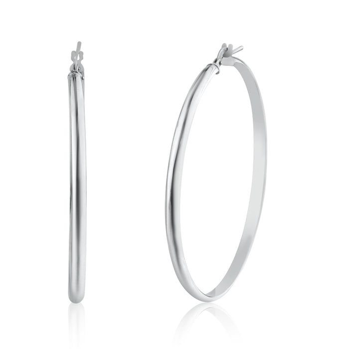 Rhodium Plated 925 Sterling Silver Silver Dome 3.5mm Hoop Earrings - ARE00027RH | Silver Palace Inc. #plating_rhodium