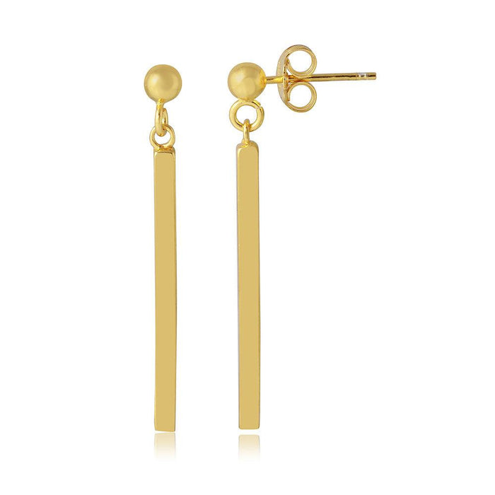 Silver 925 Gold Plated Drop Down Bar Earrings - ARE00007GP | Silver Palace Inc. #plating_gold