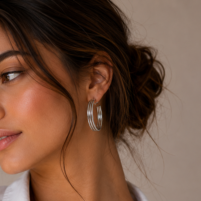 Silver 925 Multi-Row Ribbed Hoop Earrings - ARE00052 | Silver Palace Inc.