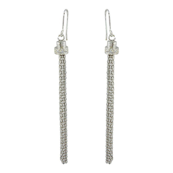 Silver 925 Rhodium Plated Tassel Drop Earrings with CZ - ARE00010RH | Silver Palace Inc. #plating_rhodium