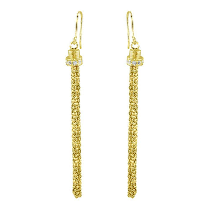Silver 925 Gold Plated Tassel Drop Earrings with CZ - ARE00010GP | Silver Palace Inc. #plating_gold