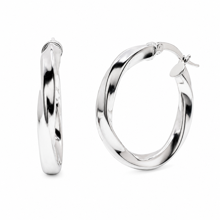 Silver 925 Twisted Hoop Earrings - ARE00050 | Silver Palace Inc.