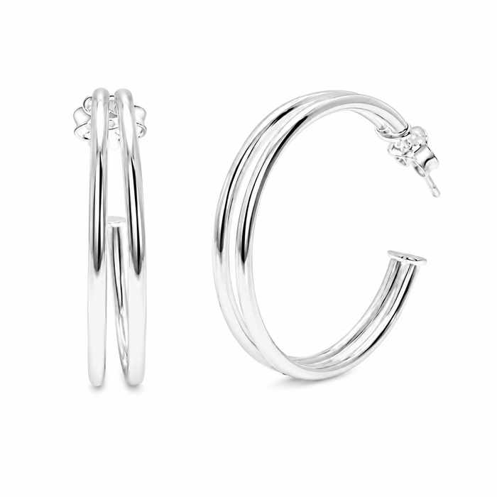Silver 925 Two Ribbed Hoop Earrings - ARE00053 | Silver Palace Inc.