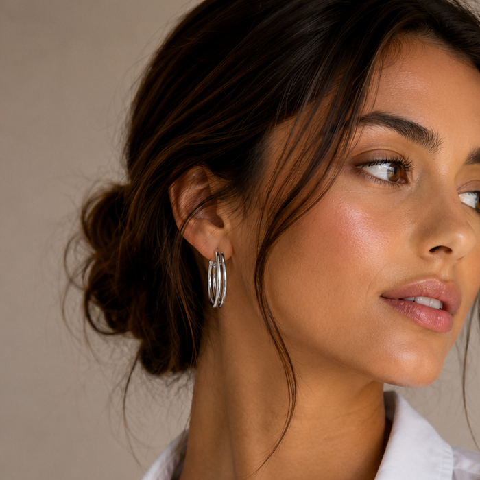 Silver 925 Two Ribbed Hoop Earrings - ARE00053 | Silver Palace Inc.