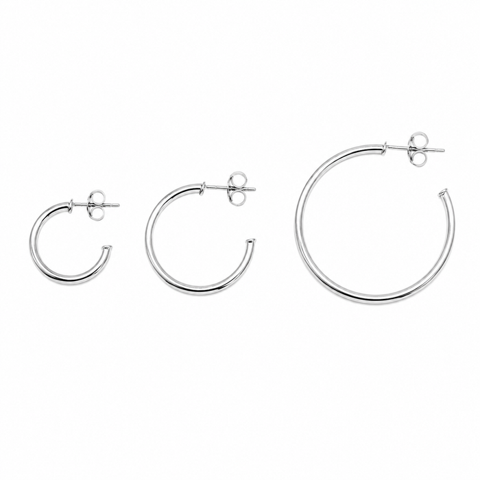 Silver 925 Two Ribbed Hoop Earrings - ARE00053 | Silver Palace Inc.