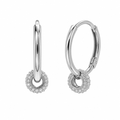 925 Sterling Silver Studded Clear CZ Ball Charm Hoop Earring - TGE00024
