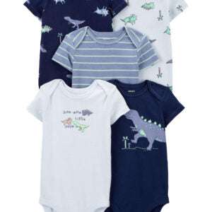 Baby 5-Pack Dinosaur Short-Sleeve Bodysuits NB