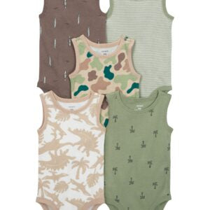 Baby 5-Pack Dinosaur Sleeveless Bodysuits NB