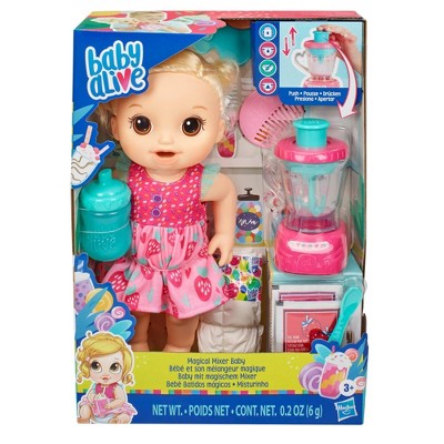 Baby Alive Magical Mixer Baby Doll Strawberry Shake  Blender  Drinks  Wets  Eats  Blonde Hair Toy