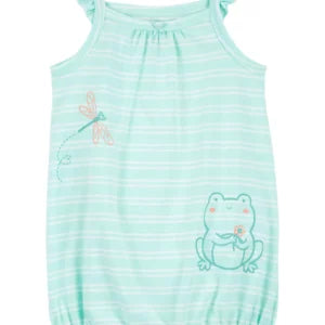 Baby Striped Frog Cotton Romper 3M