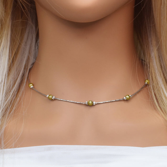 Black and Rhodium Plated 925 Sterling Silver Italian Beaded Necklace - ITN00001