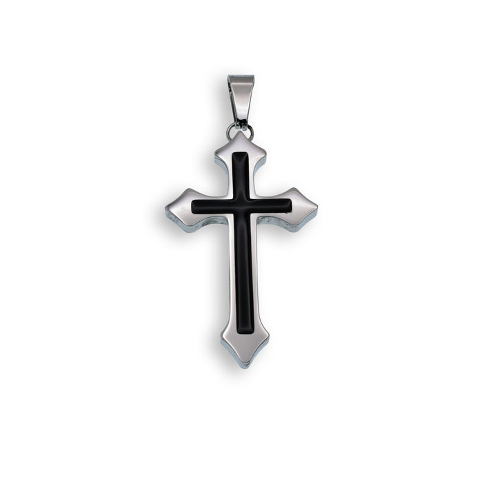 Black Rhodium Plated Stainless Steel Black Inlay Cross Pendant - SSP00511
