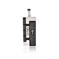 Black & Rhodium Plated Stainless Steel CZ Greek Key Spanish Our Father prayer Dog Tag Pendant- SSP00209