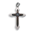 Black & Rhodium Plated Stainless Steel Double Layered CZ Cross Pendant - SSP00143