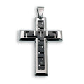 Black & Rhodium Plated Stainless Steel Greek Key Cross Pendant - SSP00149
