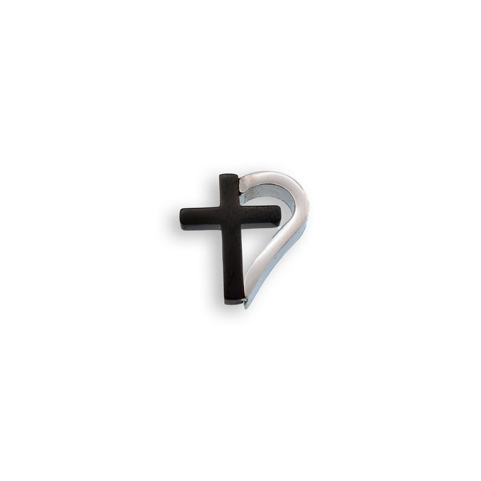 Black & Rhodium Plated Stainless Steel Half Heart Cross Pendant - SSP00489