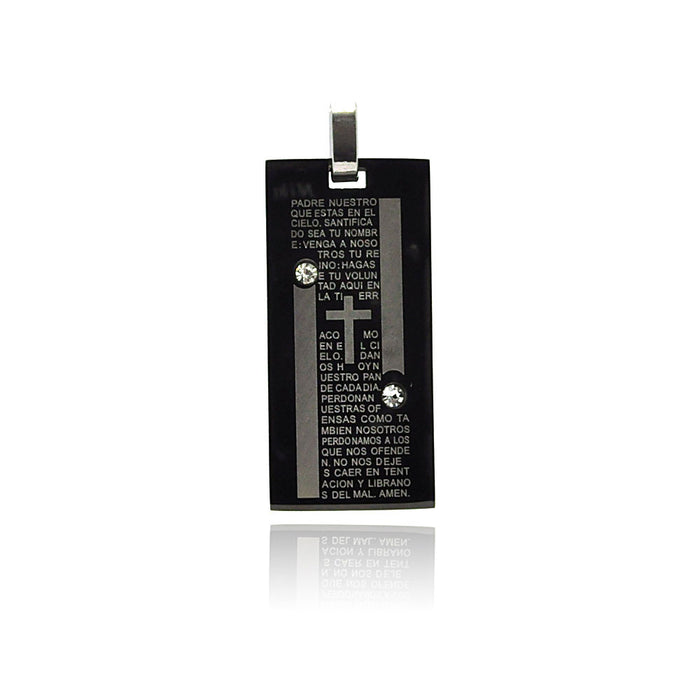 Black & Rhodium Plated Stainless Steel Our Father Prayer Pendant - SSP00211