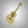 Brass Guitar Applique for Funeral Round Cremation Urn, Pewter Also Available