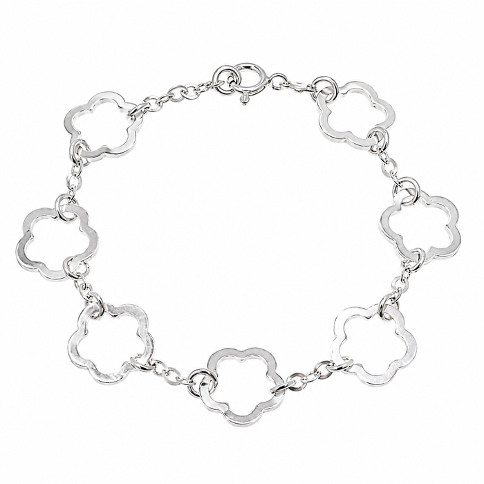 Clearance - 925 Sterling Silver High Polish Flower Cut Out Link Bracelet- SPB00039