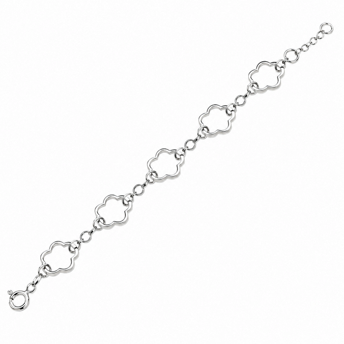 Clearance - 925 Sterling Silver High Polish Flower Cut Out Link Bracelet- SPB00039