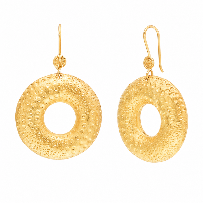 Silver 925 Gold Plated Textured Open Circle Earrings - SPE00039 | Silver Palace Inc.