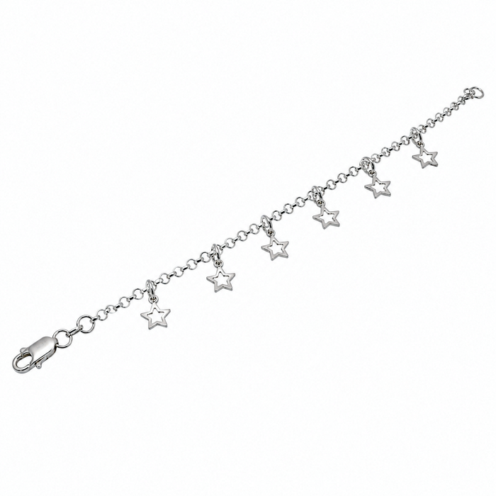 Clearance - High Polish 925 Silver Multi Cutout Star Charm Bracelet- SPB00041