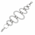 Clearance - Rhodium Plated 925 Silver Chunky Hammered Oval Bracelet - SPB00036