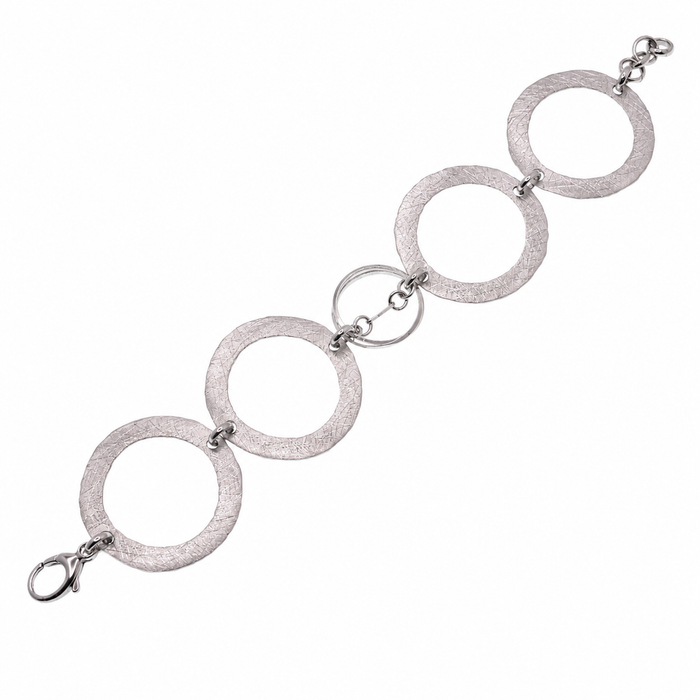 Clearance - Rhodium Plated 925 Silver Chunky Hammered Round Bracelet - SPB00037