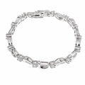 Clearance - Rhodium Plated 925 Silver Wave & Bar Link CZ Tennis Bracelet - B00016
