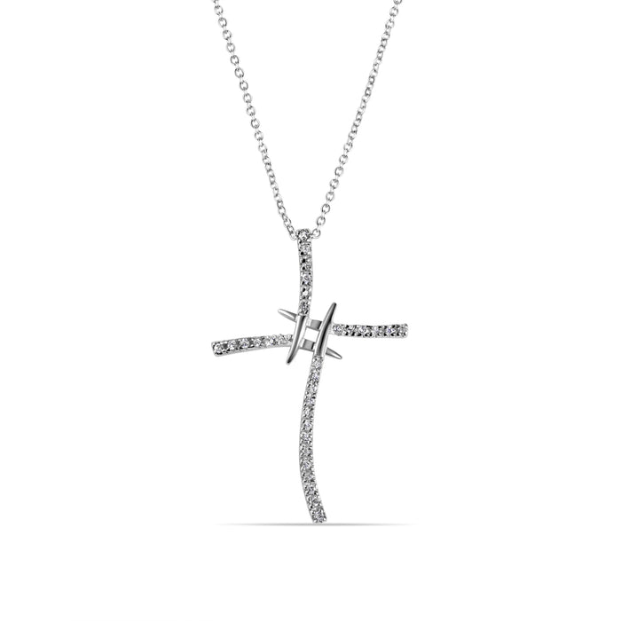 Clearance Rhodium Plated 925 Sterling Silver Artistic Cross Clear CZ Adjustable Necklace - STP00522