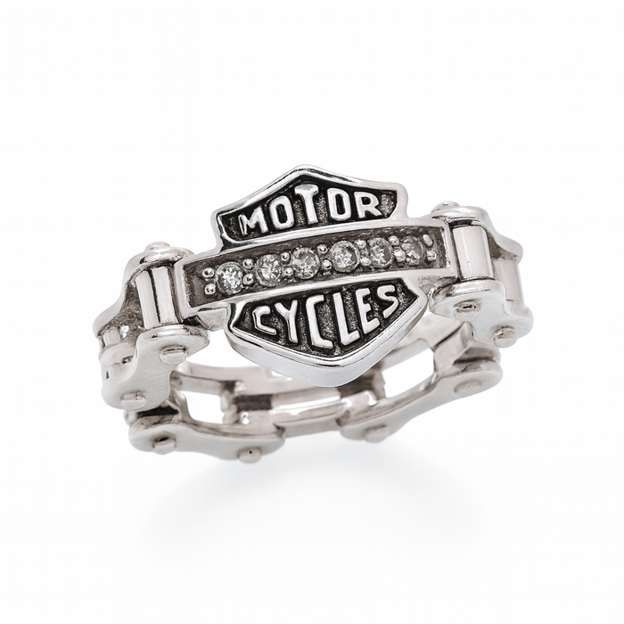 Clearance - Rhodium Plated 925 Sterling Silver CZ Biker Ring - STR00139