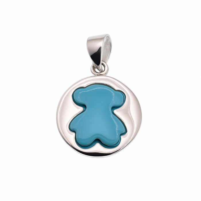 Clearance Rhodium Plated 925 Sterling Silver Enamel Teddy Bear 14.8mm Pendant - STP00003