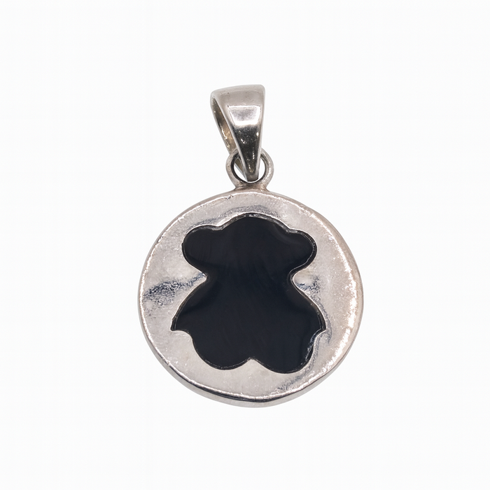 Clearance Rhodium Plated 925 Sterling Silver Enamel Teddy Bear 14.8mm Pendant - STP00003