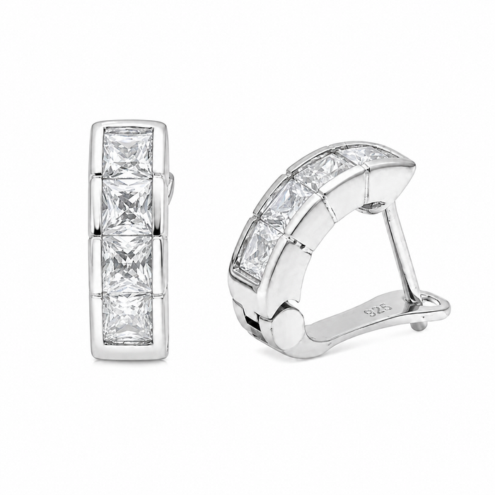 Clearance - Rhodium Plated 925 Sterling Silver Men's CZ Half Hoop Earrings - STEM114