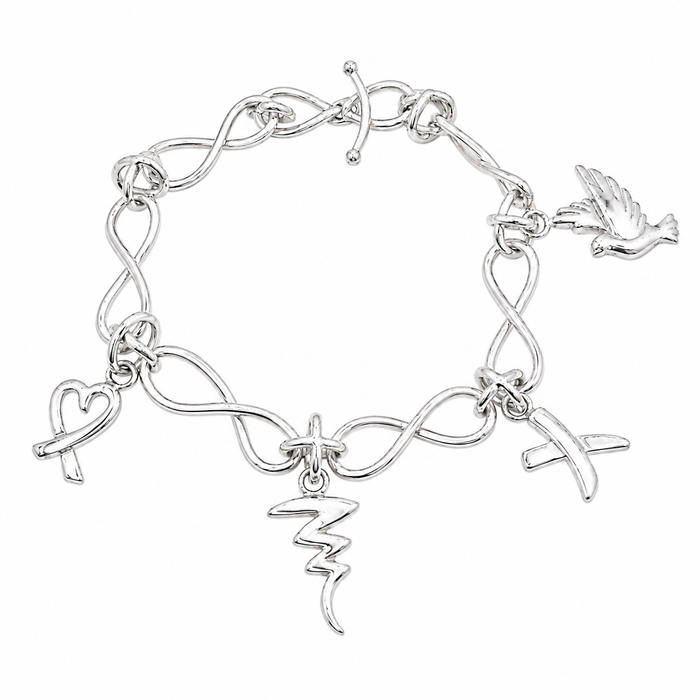 Clearance - Rhodium Plated 925 Sterling Silver Multi Charm Infinity Bracelet- SPB00038