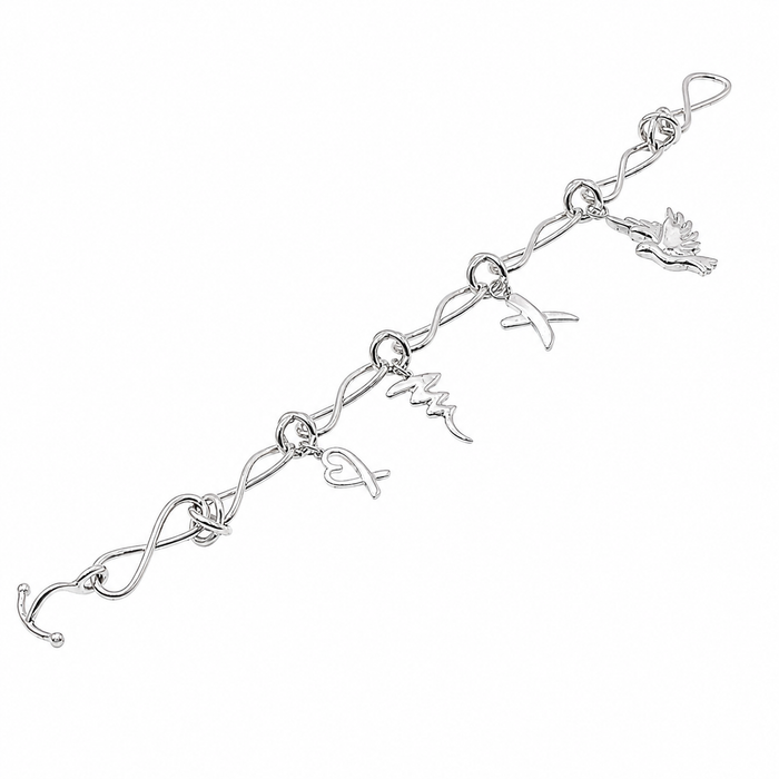 Clearance - Rhodium Plated 925 Sterling Silver Multi Charm Infinity Bracelet- SPB00038