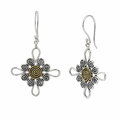 Silver 925 Matte Finish & Gold Plated Swirl Cross Dangle Earrings - SPE00019 | Silver Palace Inc.