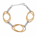 Clearance - Two-Tone Plated 925 Silver Oval Matte Link Italian Bracelet - SPB00022