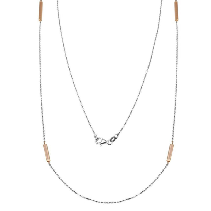 Clearance- Plated 925 Sterling Silver Curved Bar Long Italian Necklace - ITN00103