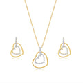 Silver 925 Gold Plated Double Heart Dangle CZ Sets - STS00138 | Silver Palace Inc.