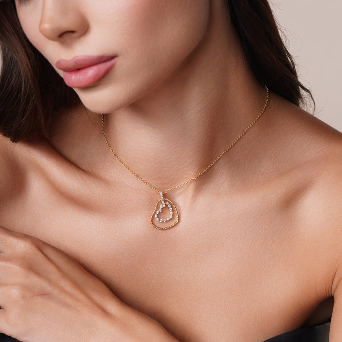 Silver 925 Gold Plated Double Heart Dangle CZ Sets - STS00138 | Silver Palace Inc.