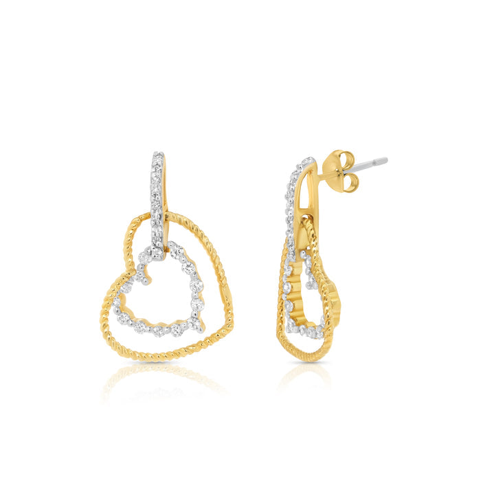 Silver 925 Gold Plated Double Heart Dangle CZ Sets - STS00138 | Silver Palace Inc.
