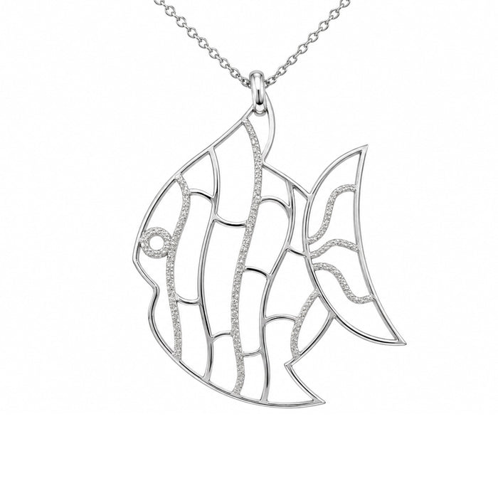 Clearance-High Polished 925 Sterling Silver Large Abstract Fish Pendant Necklace - STP00283