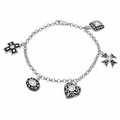 Clearance-Rhodium Plated 925 Silver Oxidized Filigree Charm Bracelet - STB00115