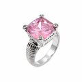 Clearance-Rhodium Plated 925 Sterling Silver Cusion Colored CZ Cocktail Ring- STR00146