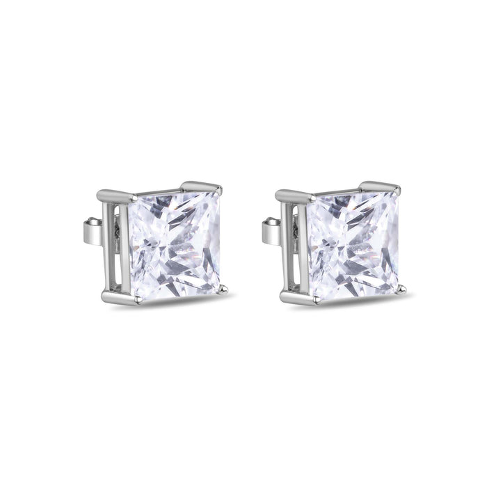 Clearance-Rhodium Plated 925 Sterling Silver Square 11mm Clear CZ Earrings- STEM082