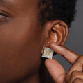 Clearance-Rhodium Plated 925 Sterling Silver Square Yellow Citrine and Clear CZ Stud Earring - STEM126
