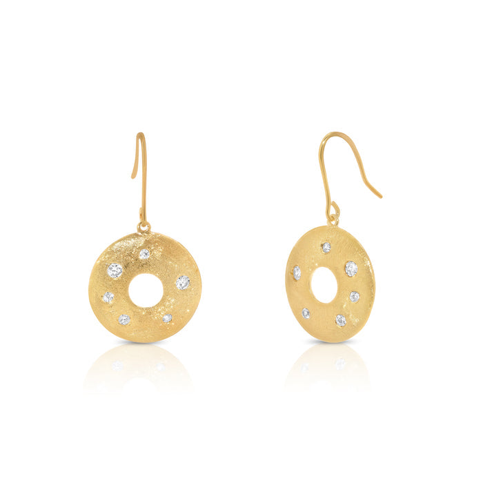 Clearance-Silver 925 Gold Plated CZ Disc Earring and Necklace Set - STS00251