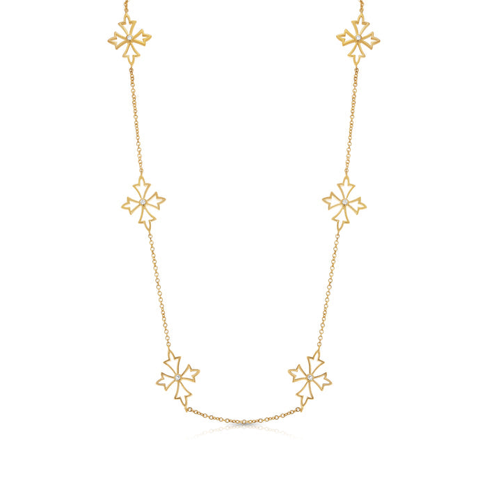 Clearance-Silver 925 Gold Plated Pointy Cross CZ Necklace - STP00598GP